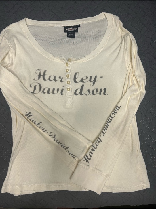 Harley-Davidson Tops - Harley-Davidson Cream Long Sleeve Henley with Script Logo